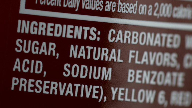 ingredients label for soda