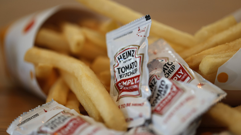 French fries and Heinz ketchup packets