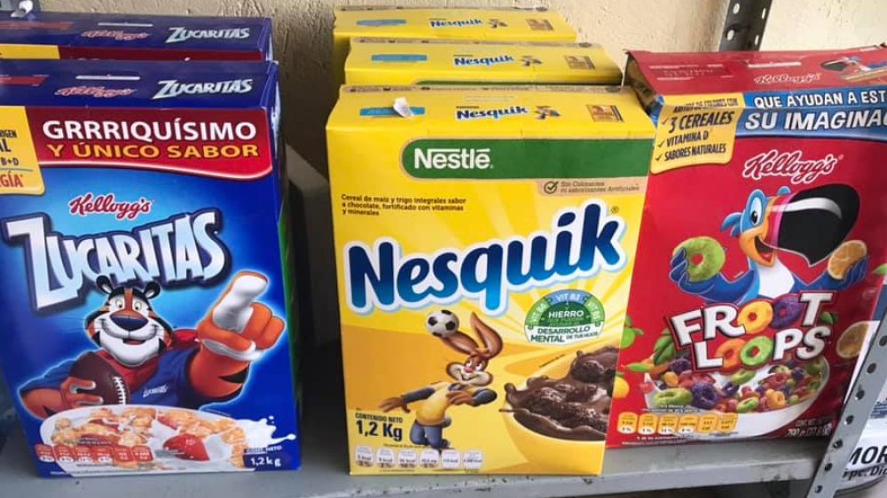 Nesquik cereal on supermarket shelf