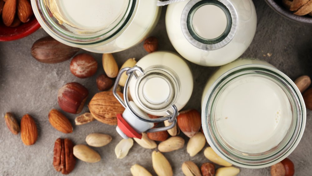 Assortment of non-dairy milks including oat milk