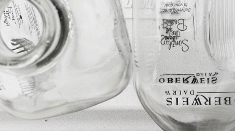 Empty Oberweis milk bottles