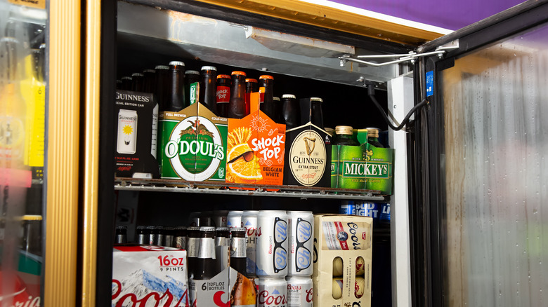 A deli fridge with O'Doul's