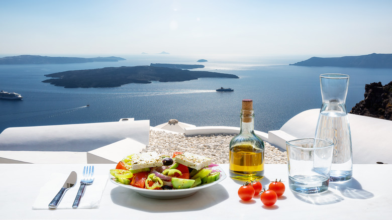 Greek salad with olive oil 