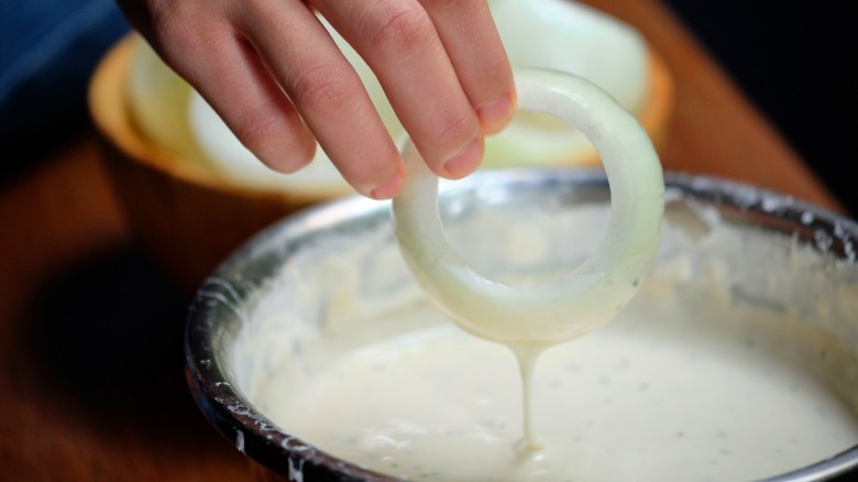 onion ring dipped in batter