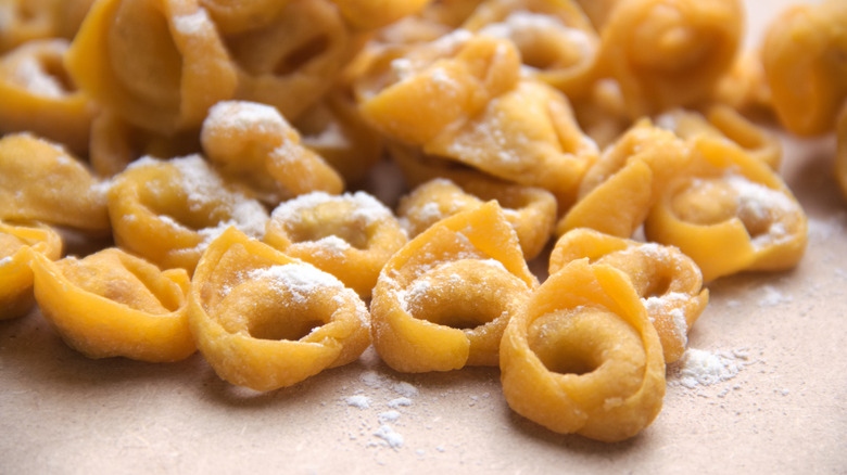 Fresh tortellini with flour dusting