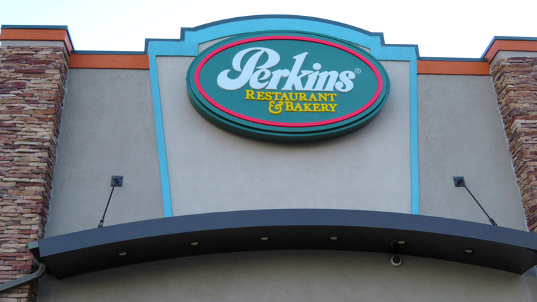 Perkins sign on brick and stucco
