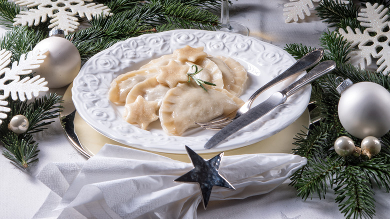 Pierogi for Christmas Eve on white plate