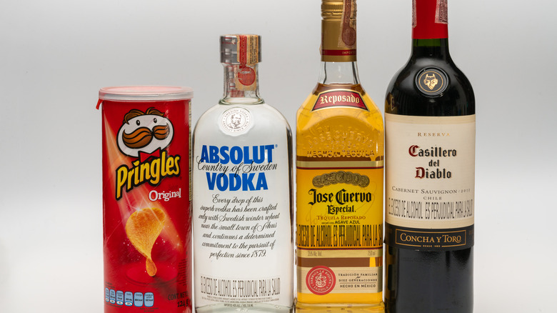 Pringles, Absolut vodka, Jose Cuervo tequila, Casillero del Diablo wine