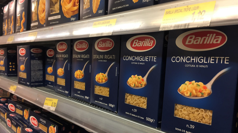 Barilla pasta on grocery store shelf