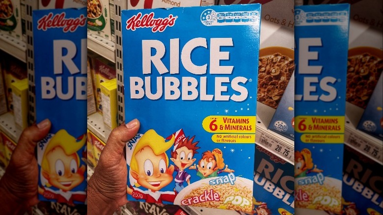 box of rice bubbles cereal