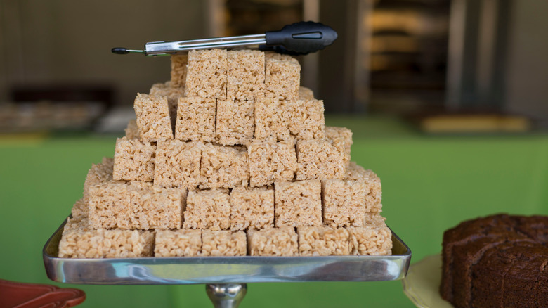 tall stack of rice krispies treats