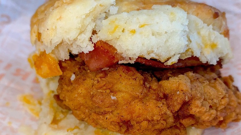 Righteous Chicken on a Cheddar Biscuit