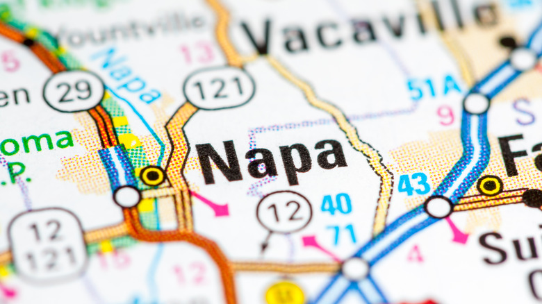 close up map of Napa 