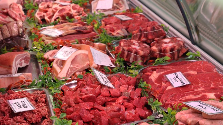 Meat in a butcher window