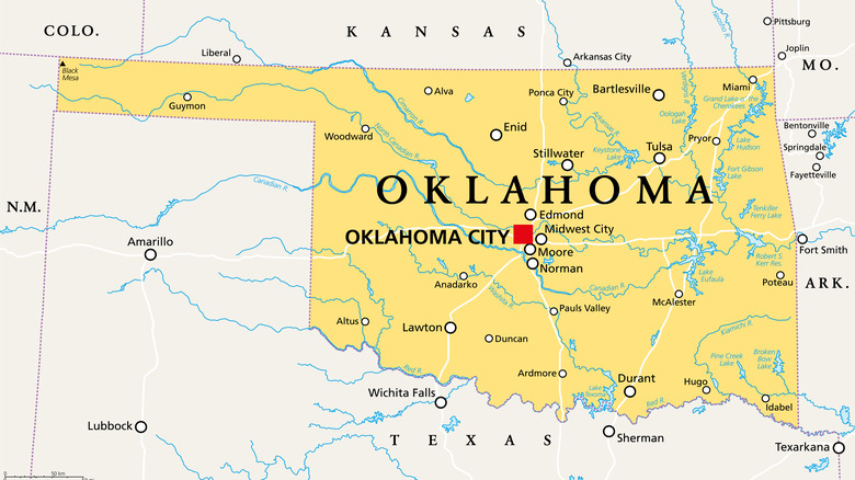 Oklahoma map including Midwest City and Bentonville