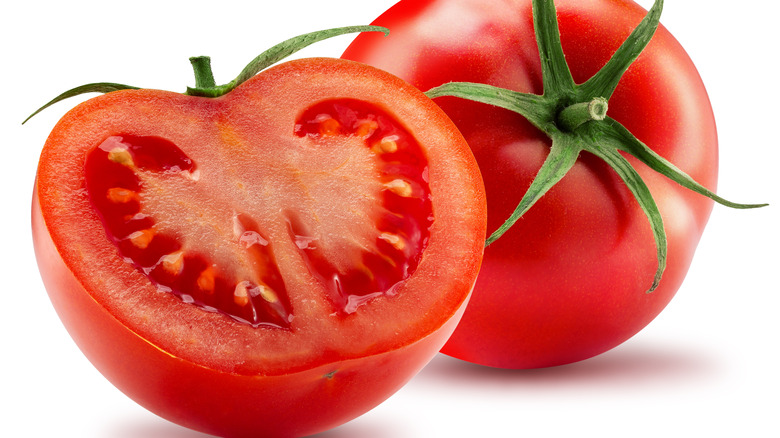 sliced tomato with seeds on display