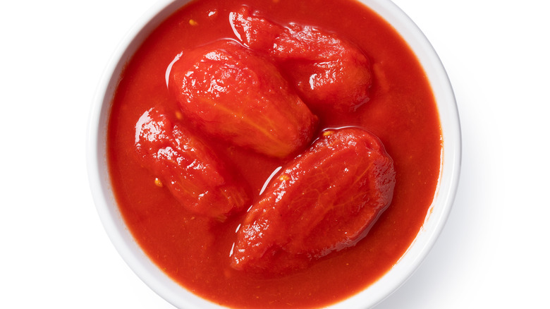 canned tomatoes in a bowl 