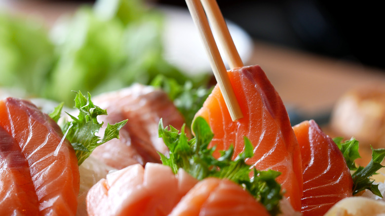 Aged sashimi eaten with chopsticks