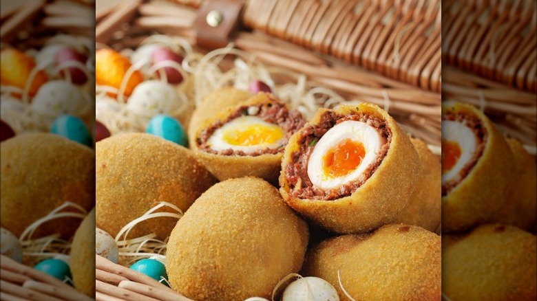 Fortnum & Mason Chotch egg in basket with Easter eggs