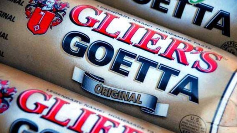 Gold packages with red and black letters reading Glier's Goetta