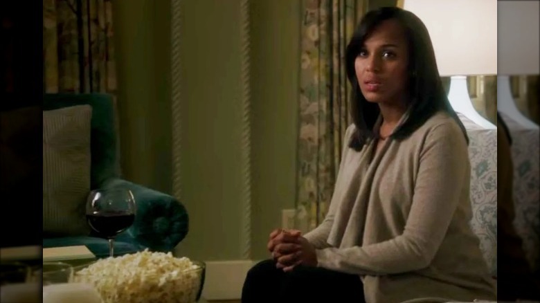 Olivia Pope from "Scandal" with wine and popcorn