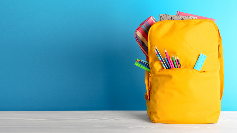 backpack on blue background