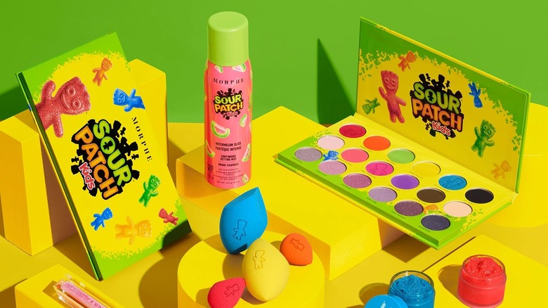 Collection of morphe sour patch kids beauty products