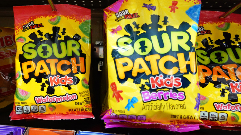 A display of Sour Patch Kid bags