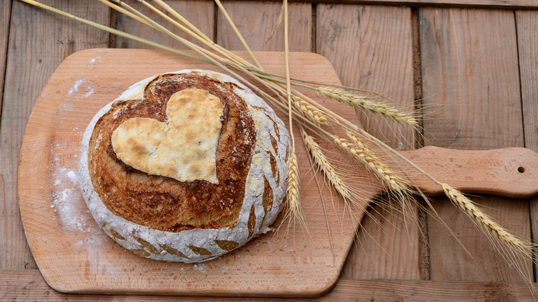 sourdough heart breadboard wheat