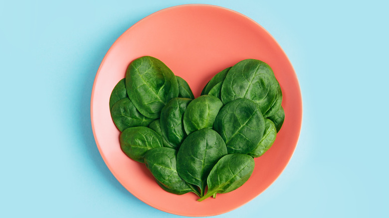 spinach leaves in shape of a heart