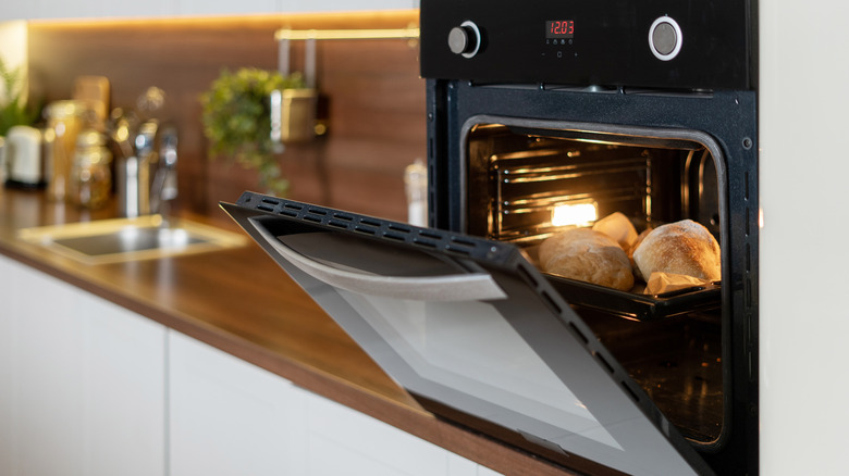 Bread baking in an open oven