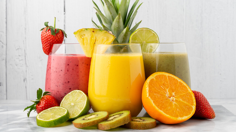 Various fruits and juices