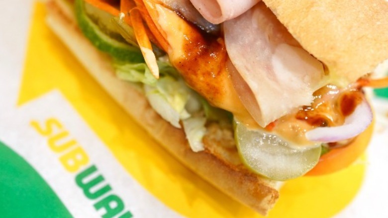 Close-up of a Subway sandwich