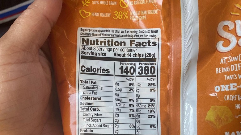 Sun Chips bag with nutrition facts in focus