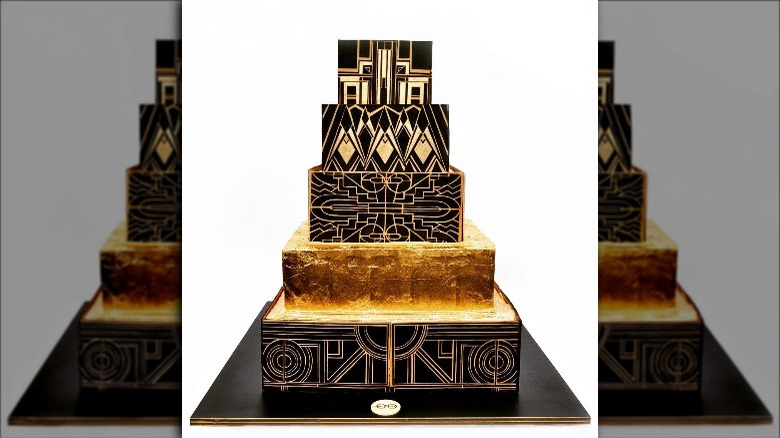 An angular black and gold cake