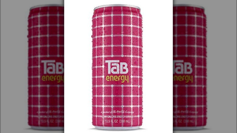 sweating pink can of tab energy