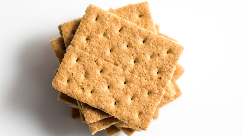 Stacked graham crackers on white background