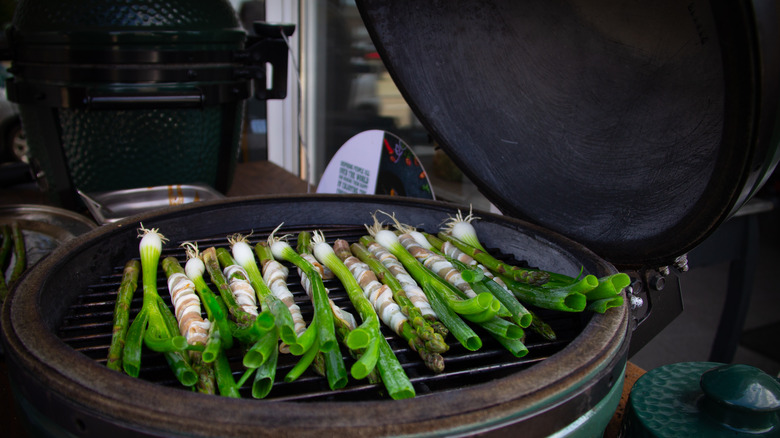 Vegetables cooking on Big Green Egg