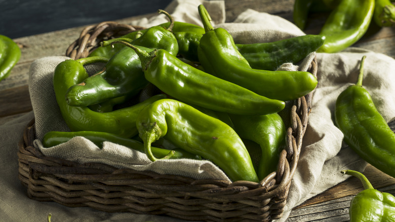 Green Hatch chiles in a basket
