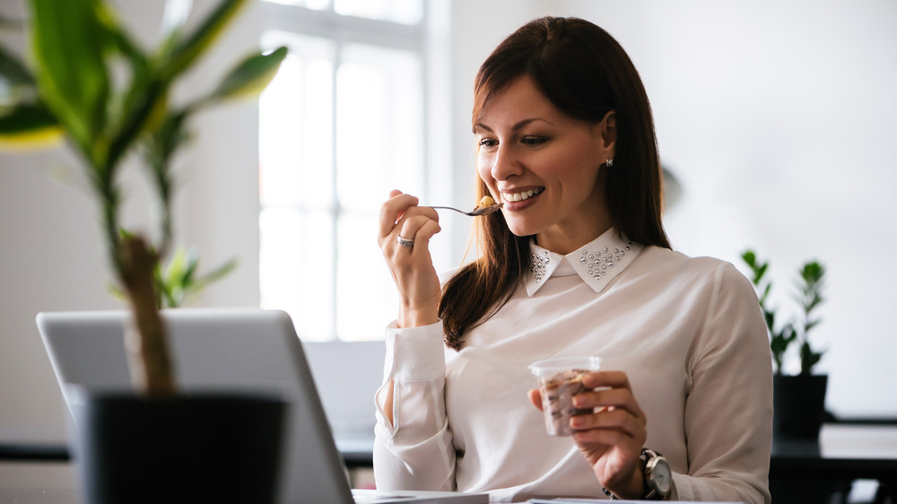 Woman eating ice cream