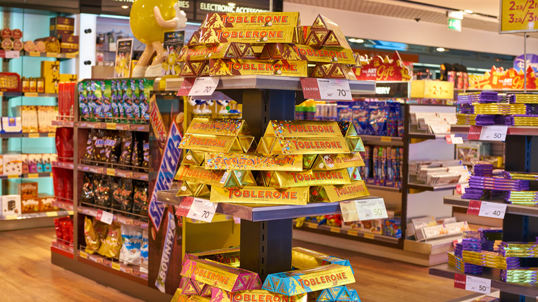 Toblerone display in duty-free airport shop