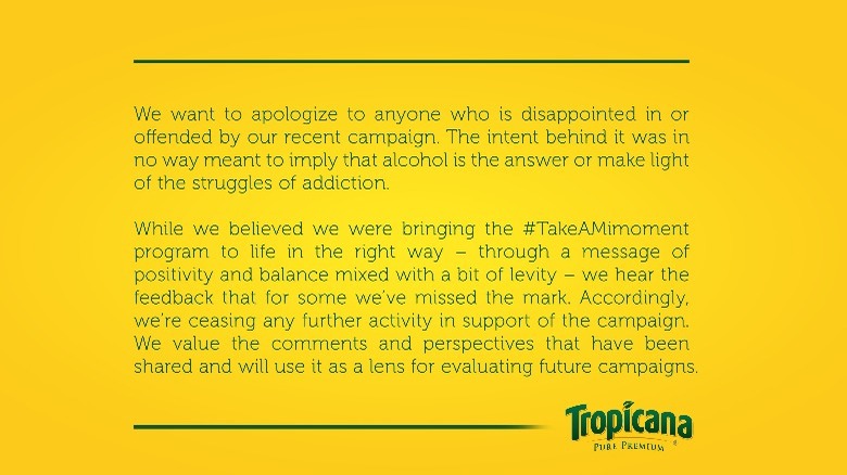 Tropicana's apology for Mimosa ads