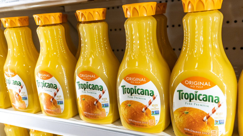 Tropicana lining grocery store shelves.