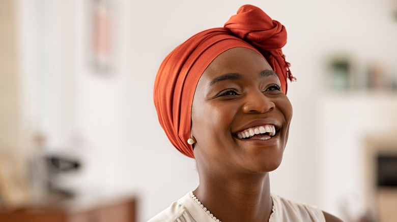 Woman smiling happily