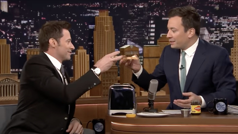 hugh jackman and jimmy fallon eating vegemite toast