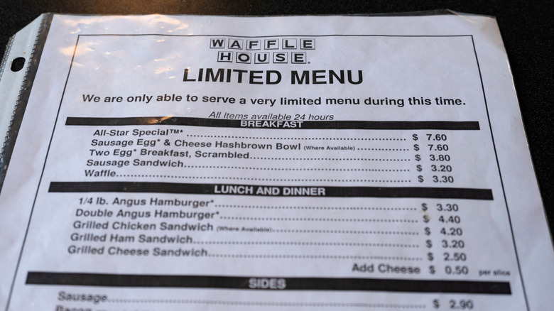 Waffle House disaster limited menu