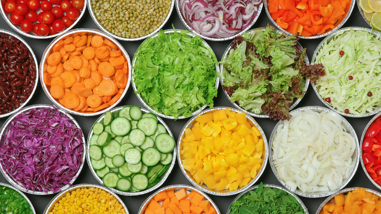 Overhead shot of salad bar ingredients