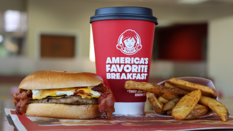 Wendy's breakfast sandwich, drink, and fries