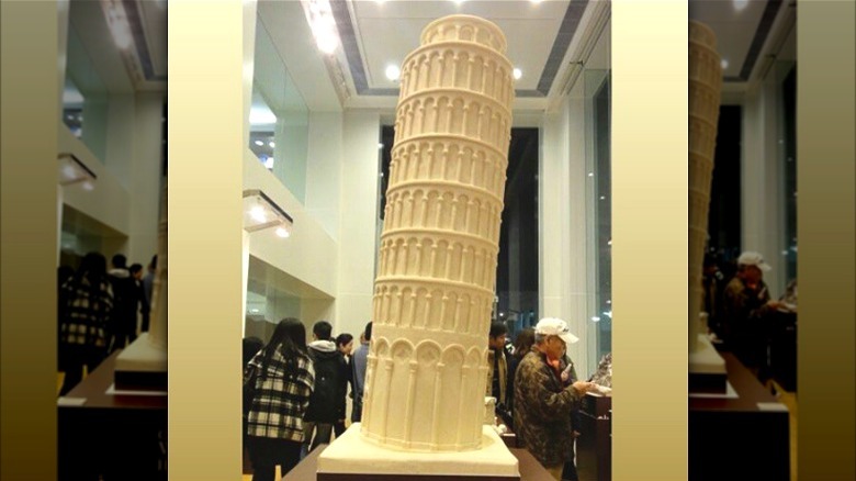 White chocolate leaning tower of Pisa