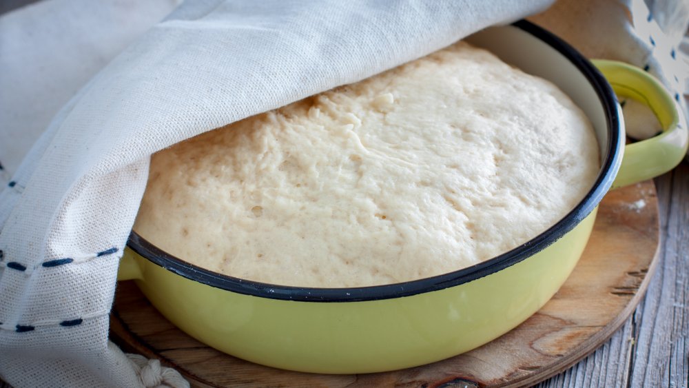 Bread dough rising in a bowl 